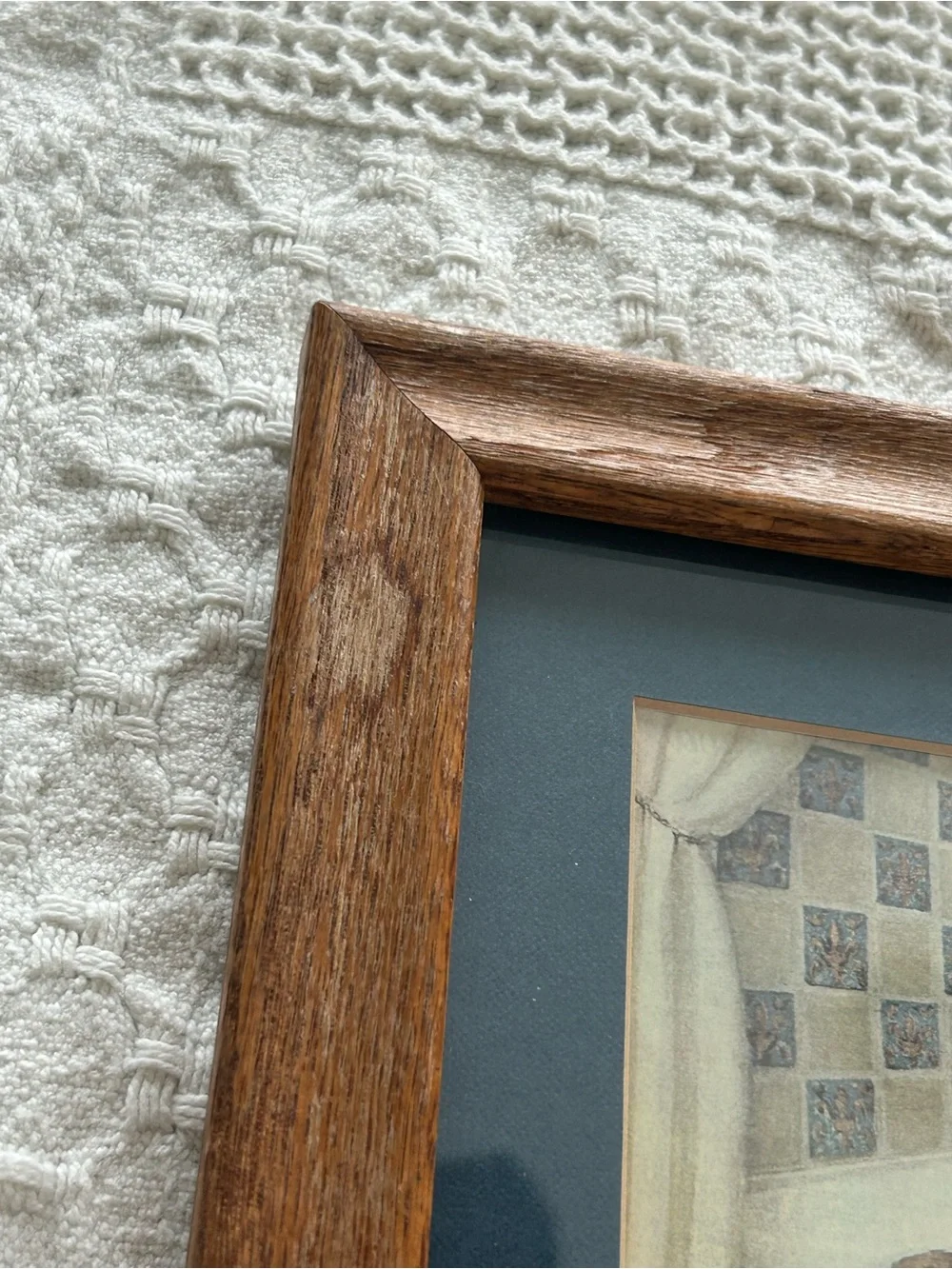 Framed Vintage Bath Illustration in Brown Wood Frame